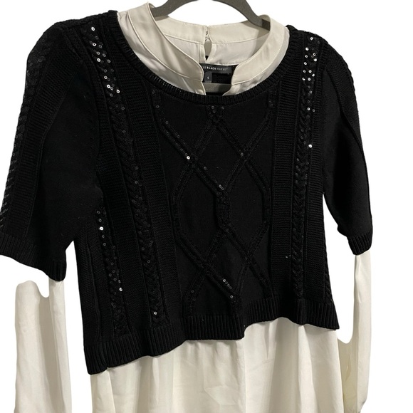 WHBM Black Sequin Sweater with Long Sleeve Chiffon Attached Top Size S - Picture 2 of 4